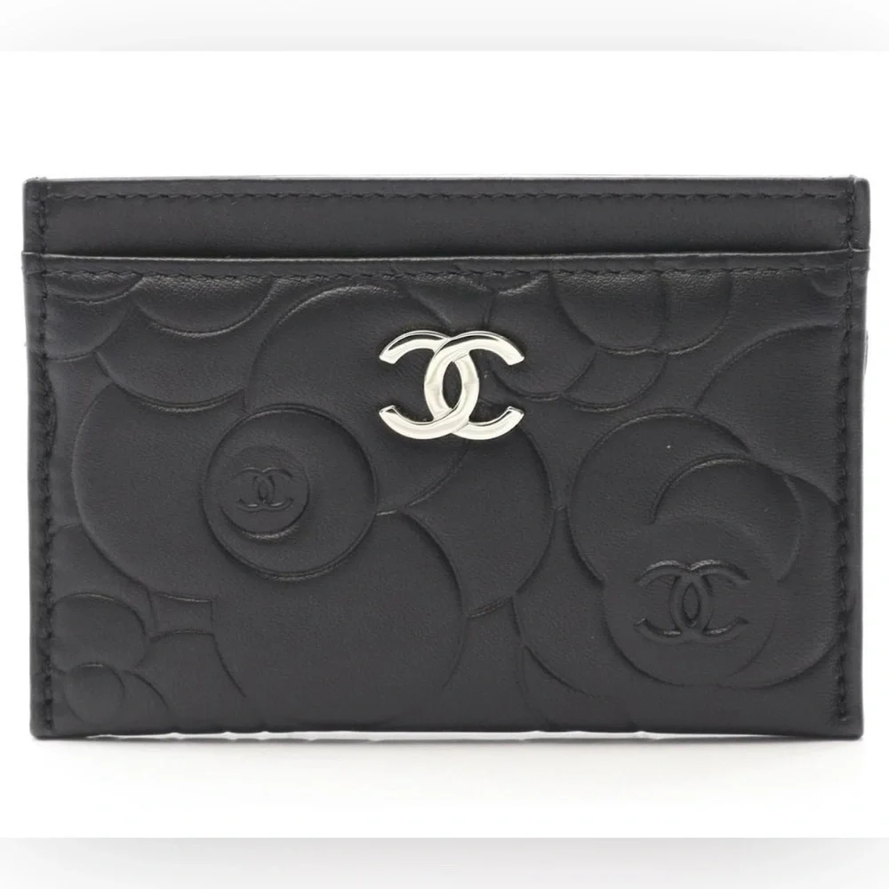 Chanel Black Leather Camellia Card Wallet